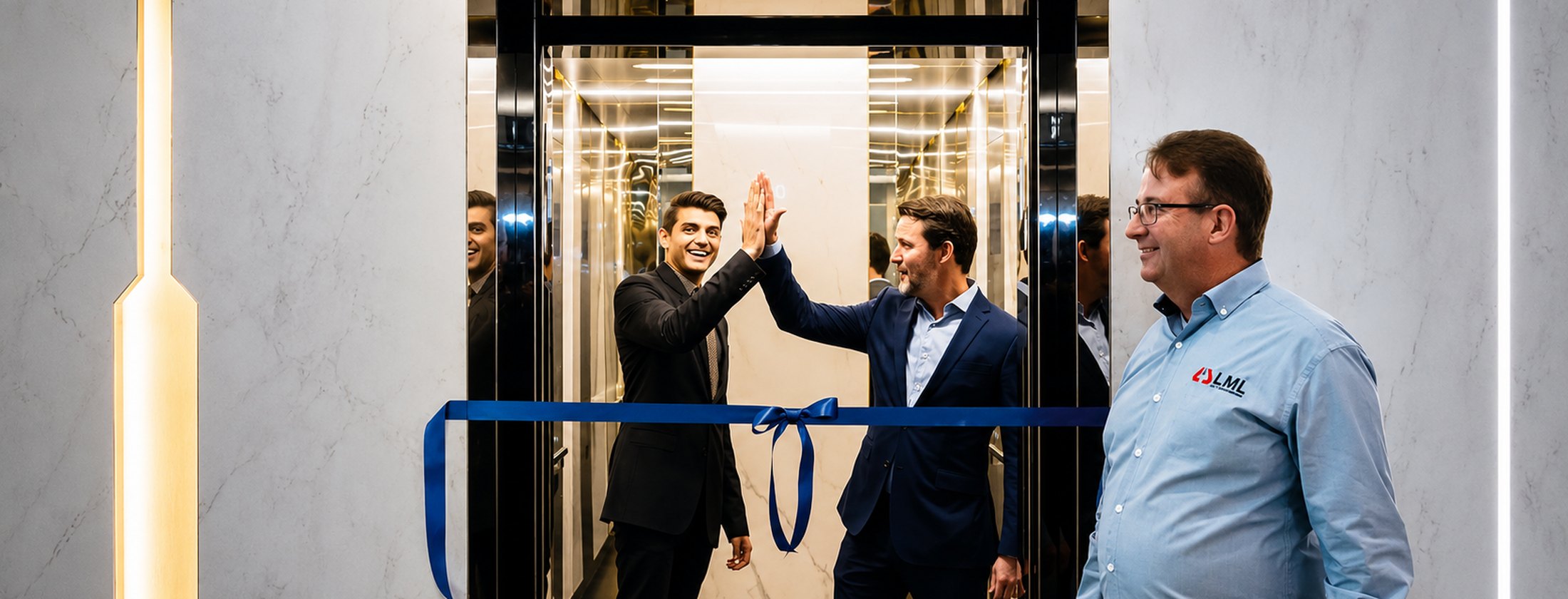 Ribbon cutting at the handover of a completed lift installation
