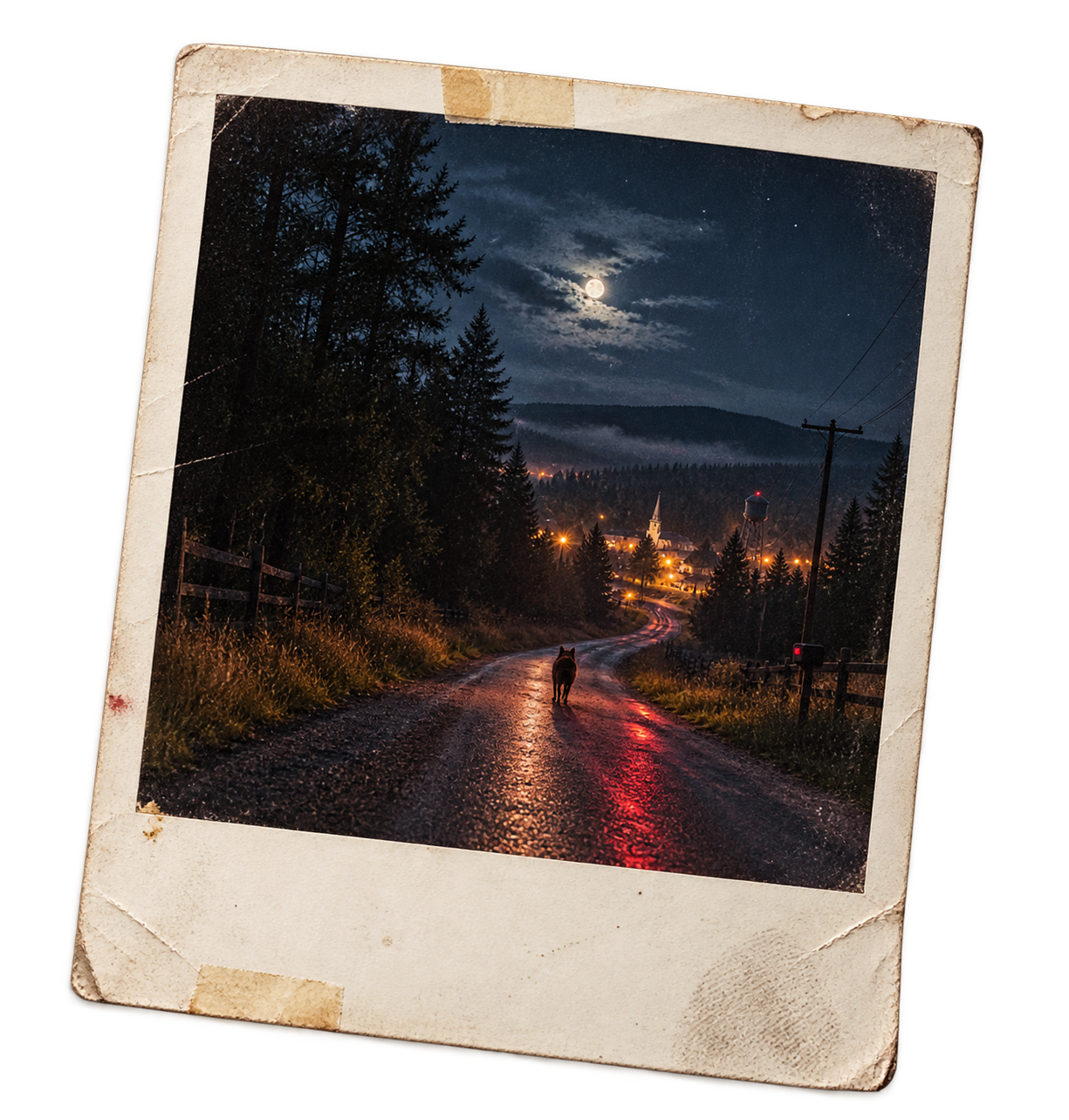 Polaroid of Kane approaching town