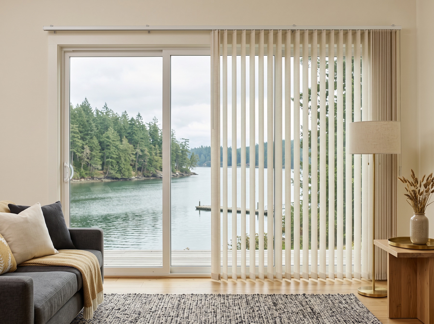 Vertical blinds and gliding panels in a Bainbridge Island home