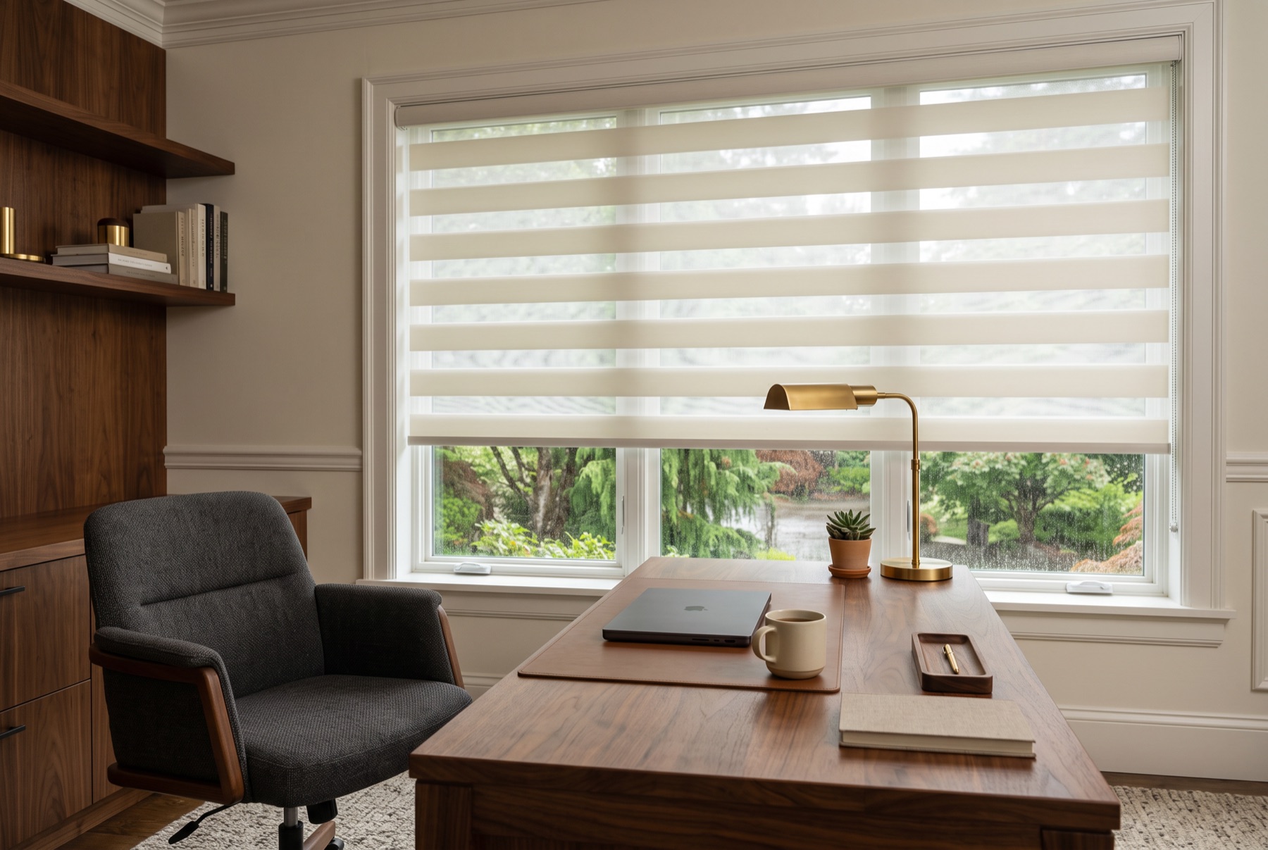 Banded zebra shades in a Bainbridge Island home