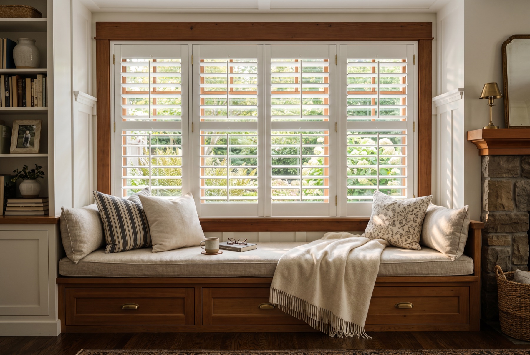 Hardwood plantation shutters in a Bainbridge Island home