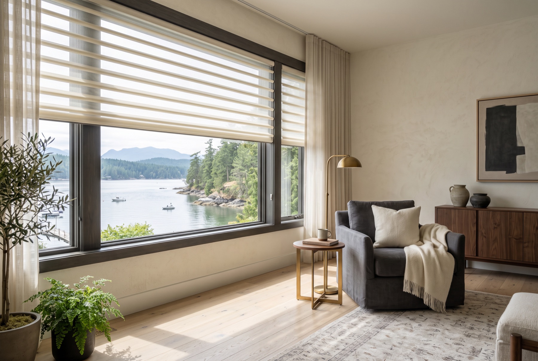 Pirouette window shadings in a Bainbridge Island home