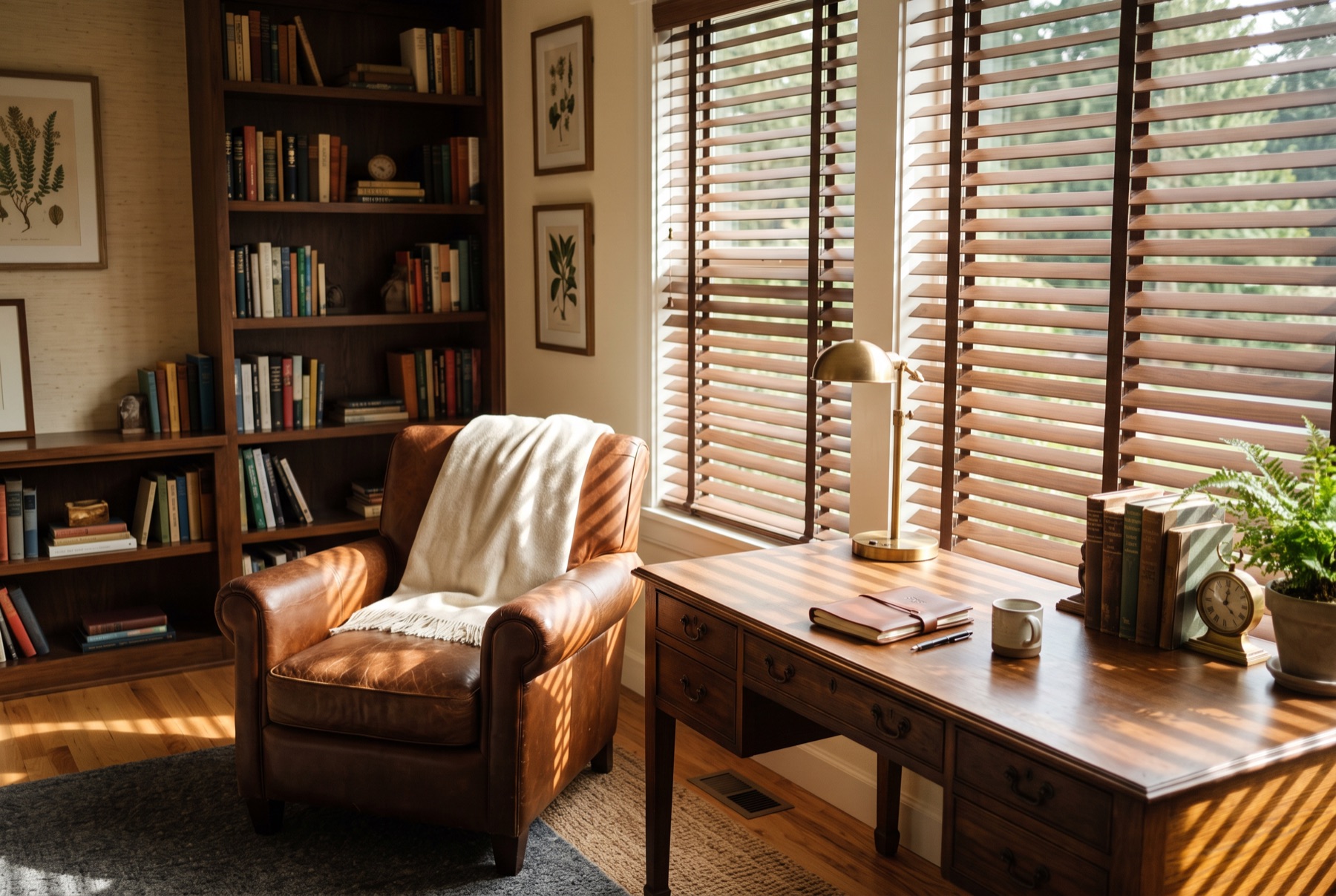 Wood blinds in a Bainbridge Island home
