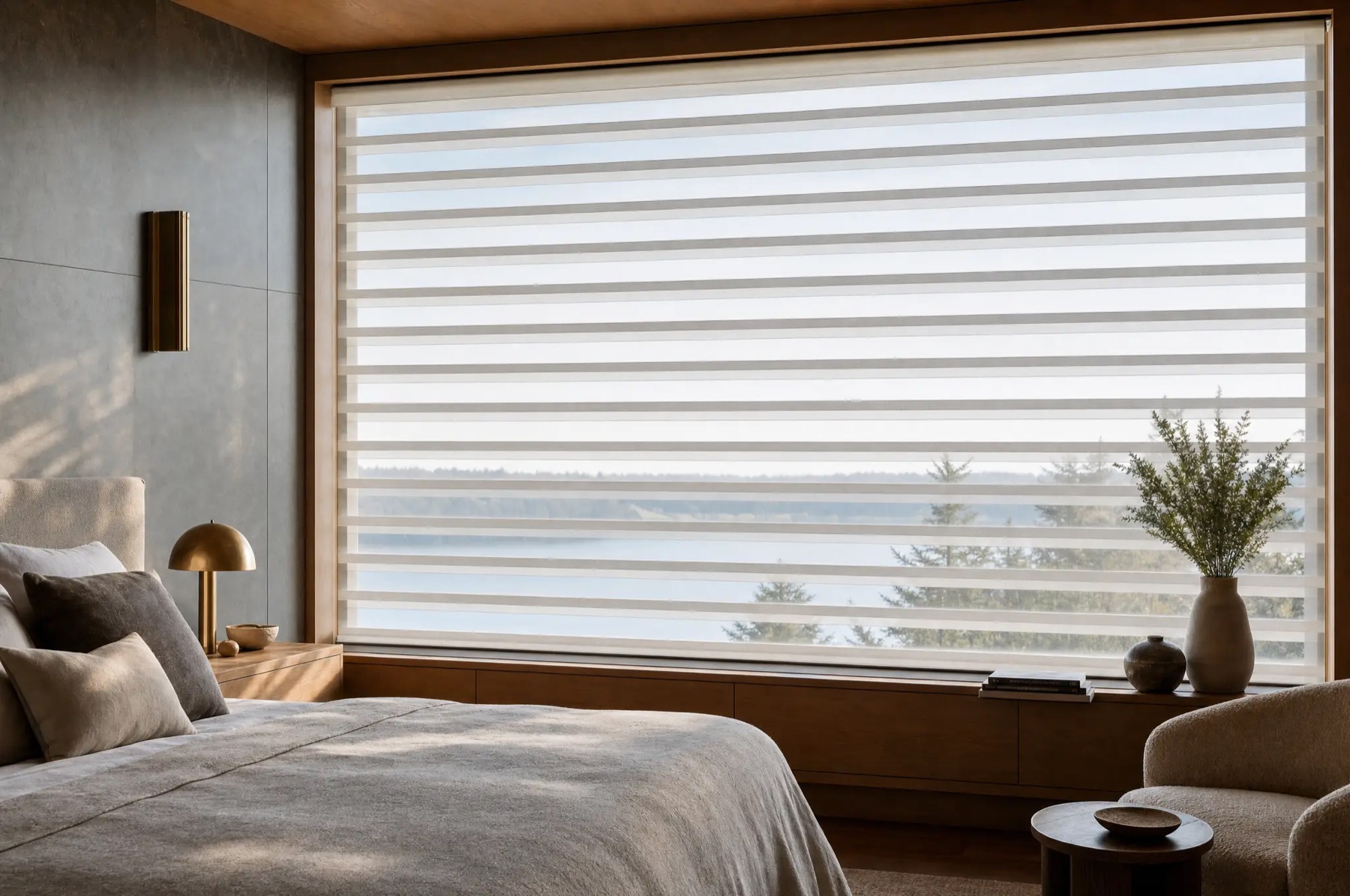 Silhouette sheer shades in a Bainbridge Island home