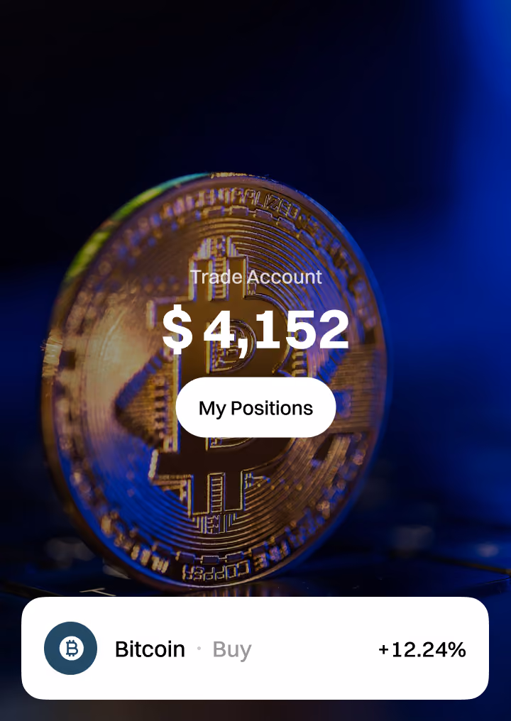 Trade Account: $4,152. Bitcoin purchase preview.
