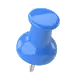 Blue push pin casting a shadow on a white background.