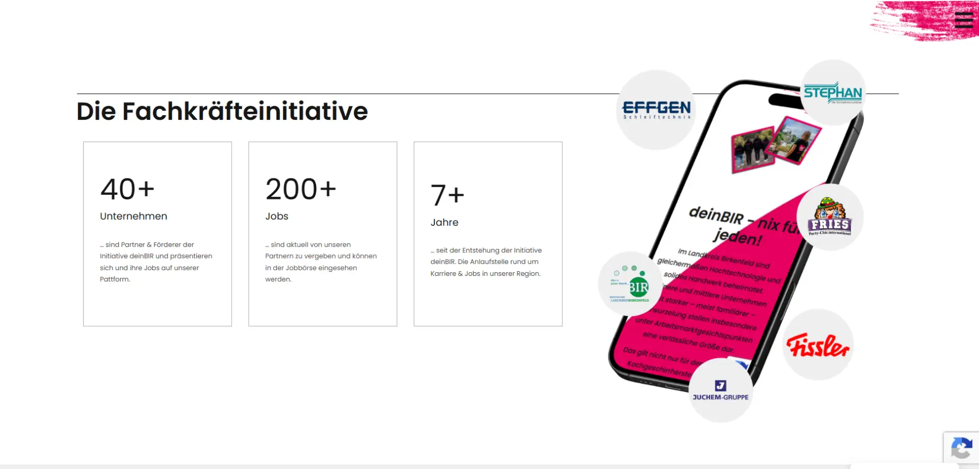 Screenshot der deinBIR Website