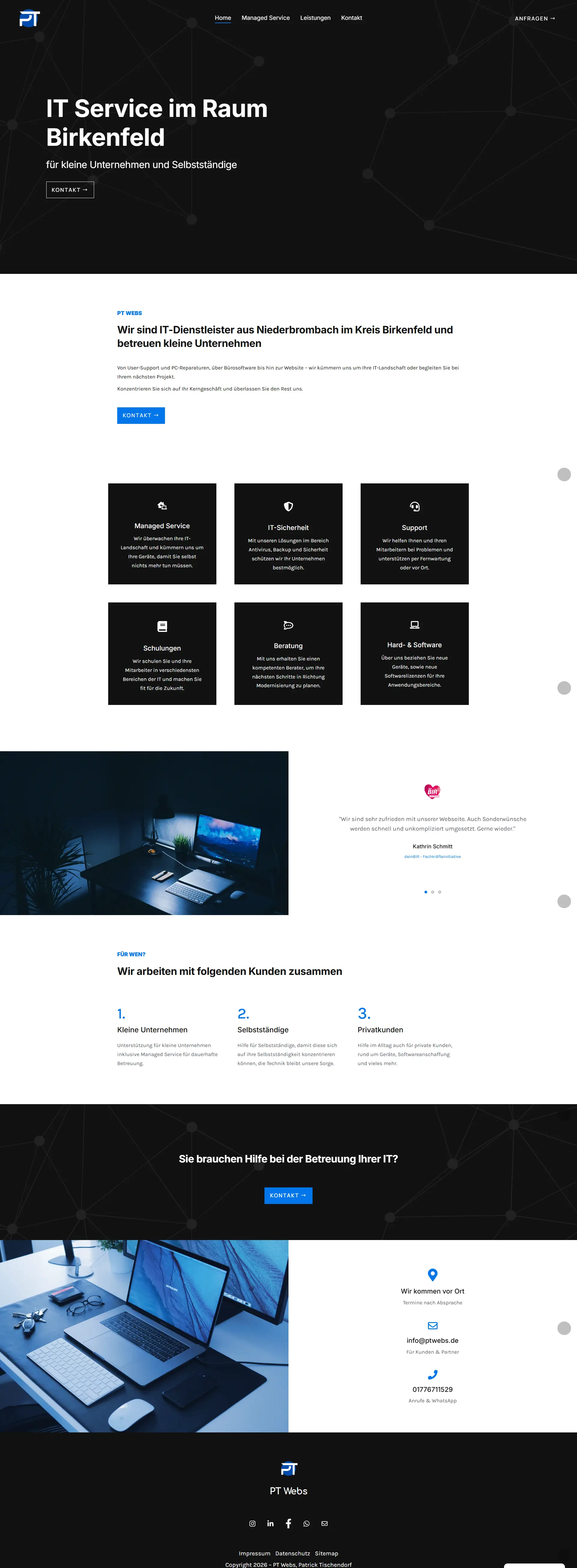 Screenshot der PT Webs Website
