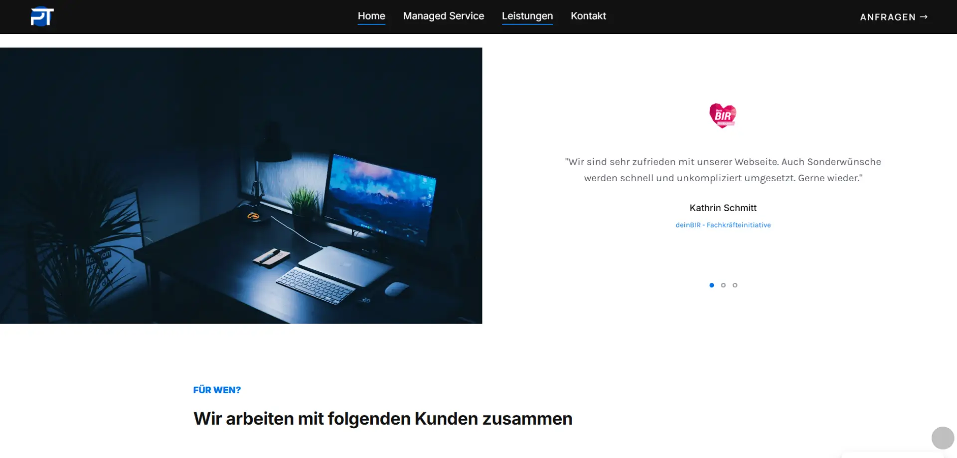 Screenshot der PT Webs Website