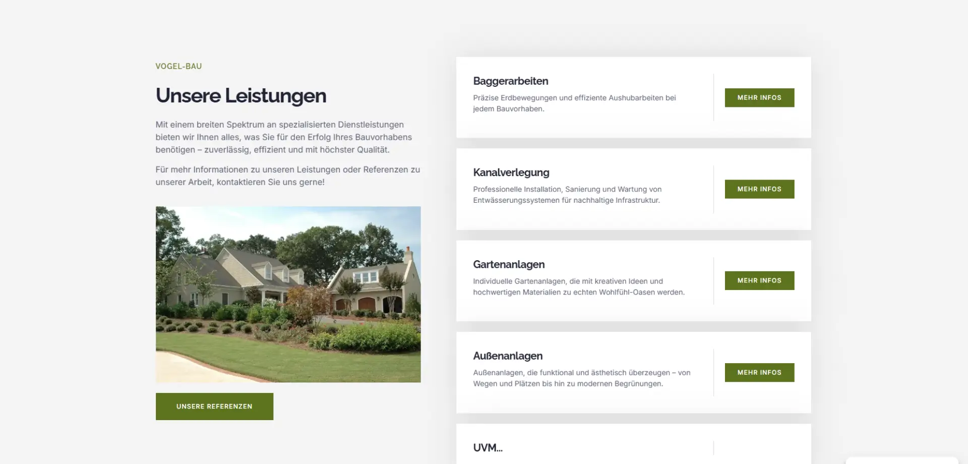 Screenshot der Vogel Bau Website
