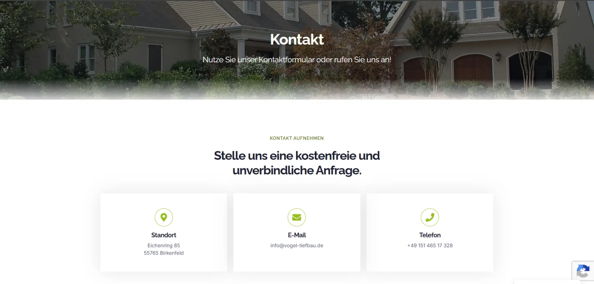 Screenshot der Vogel Bau Website