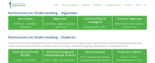 Screenshot website Kenniscentrum Ondervoeding