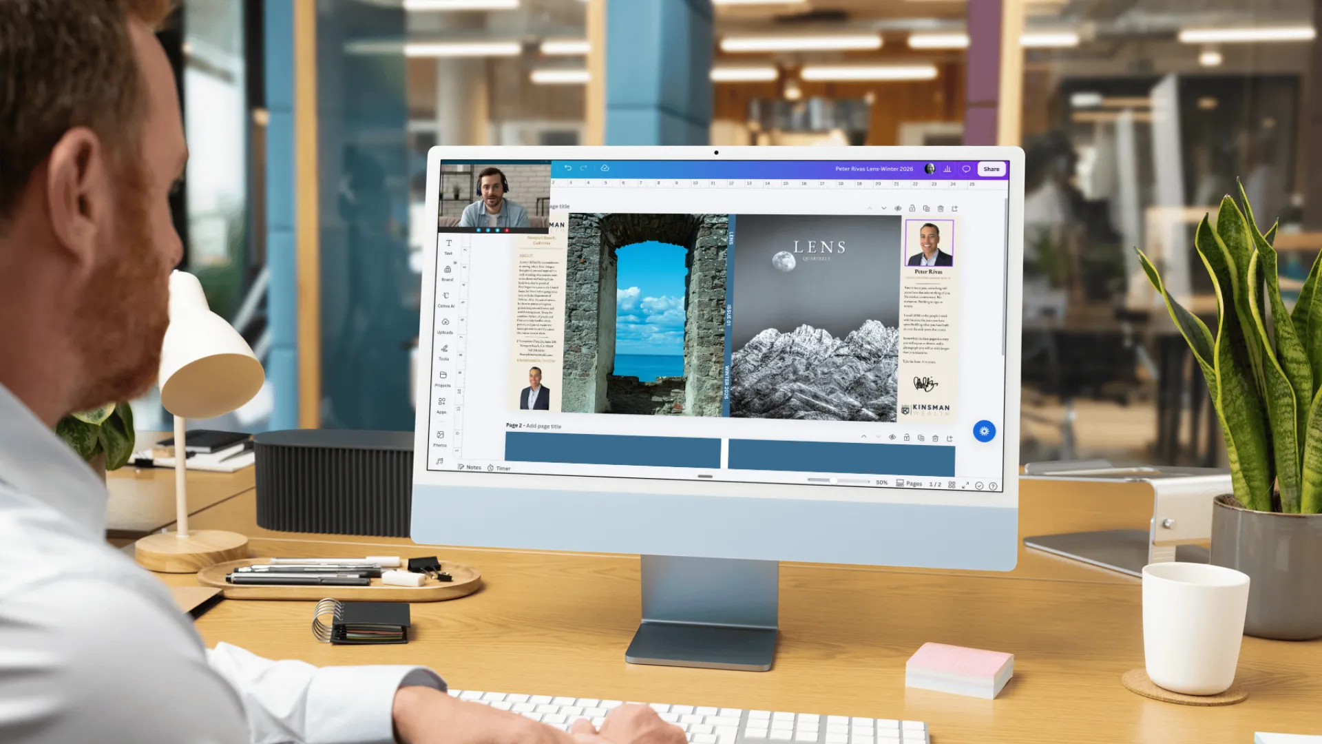 A member on a video call with a LENS designer, reviewing his gate layout on screen.