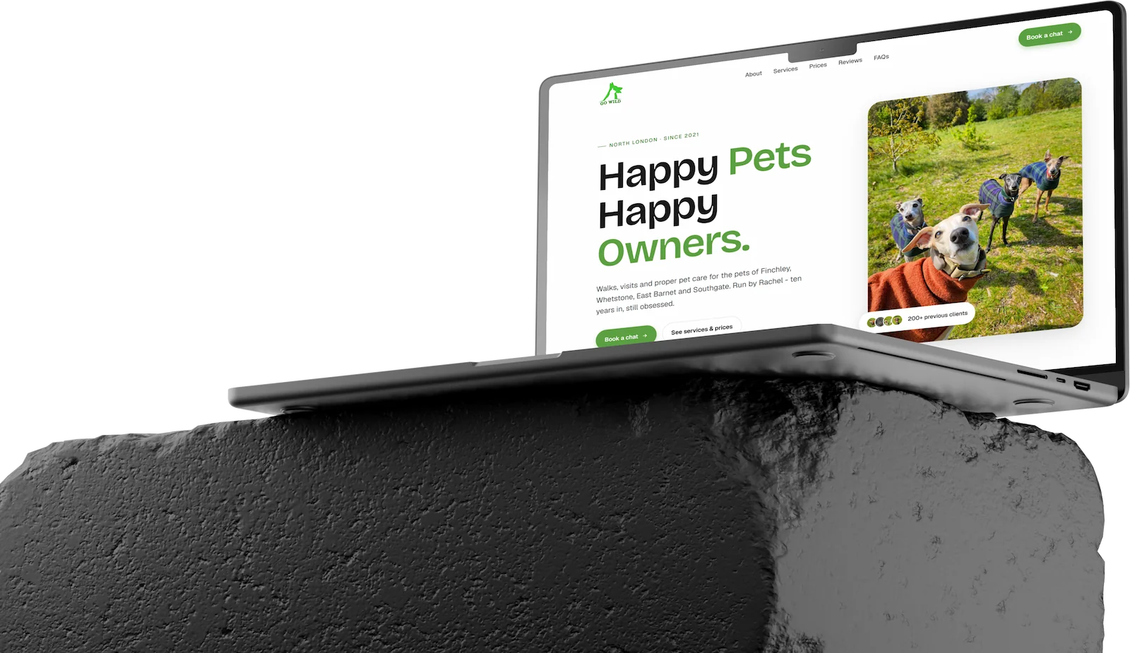 Go Wild pet care website shown on a laptop