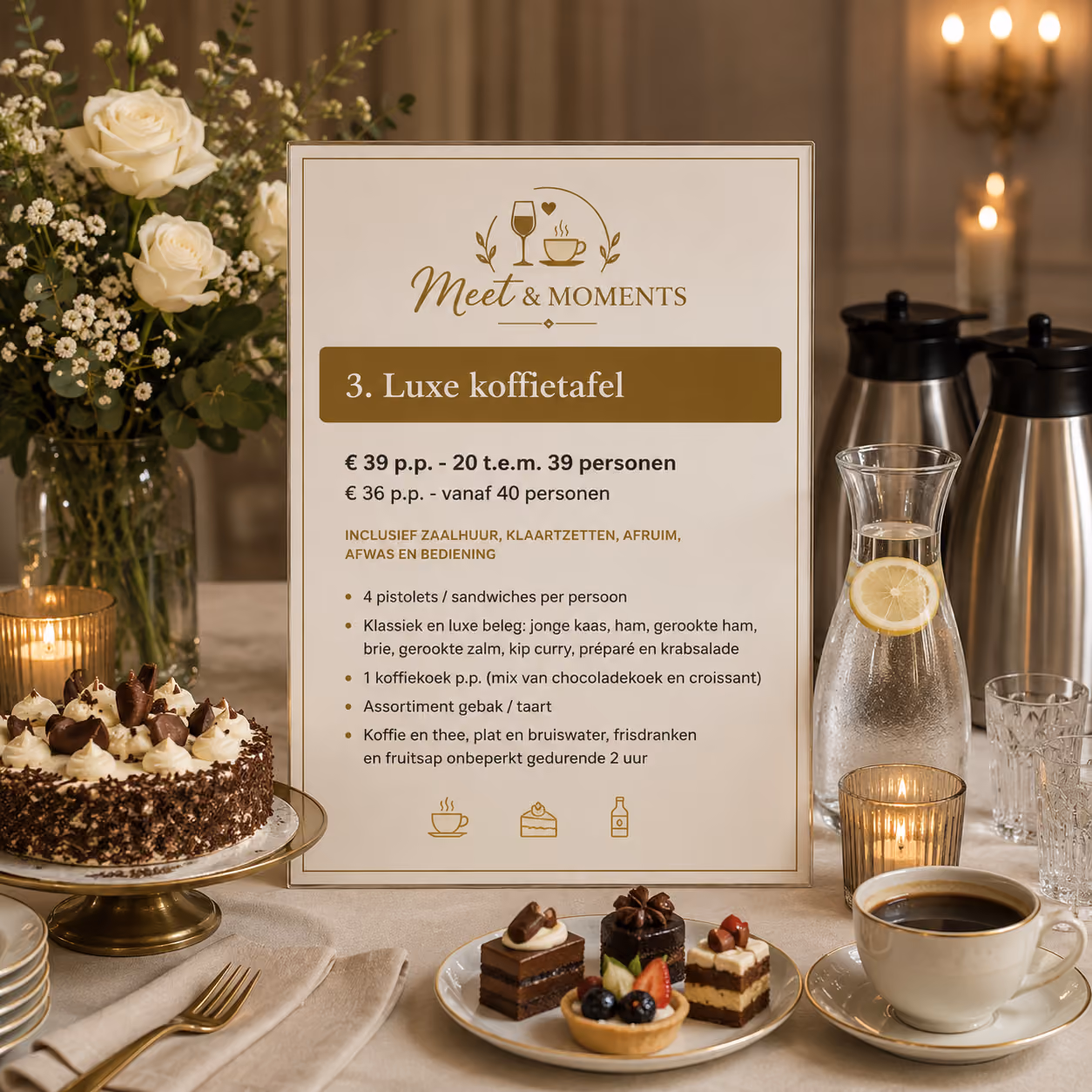 Klassieke koffietafel met gebak bij Meet & Moments