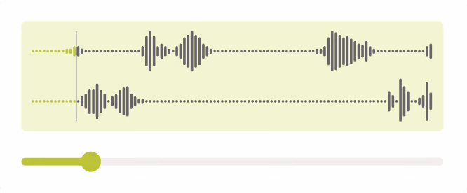 Audio waveform with two separate tracks and a slider control below it on a light background.