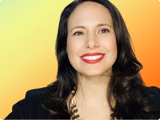 Adriana Gil Miner headshot on orange gradient background