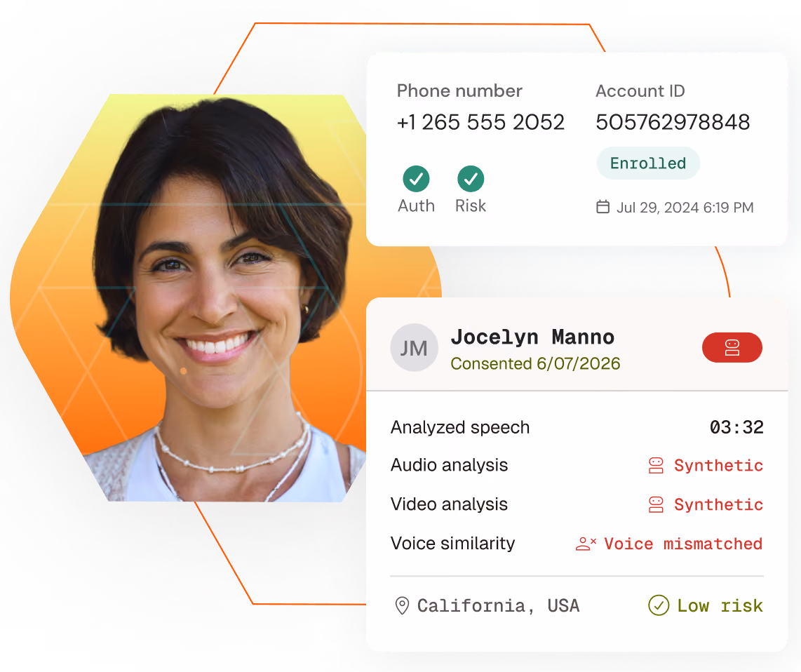 Person with Pindrop Passport and Pulse for Meetings product UI