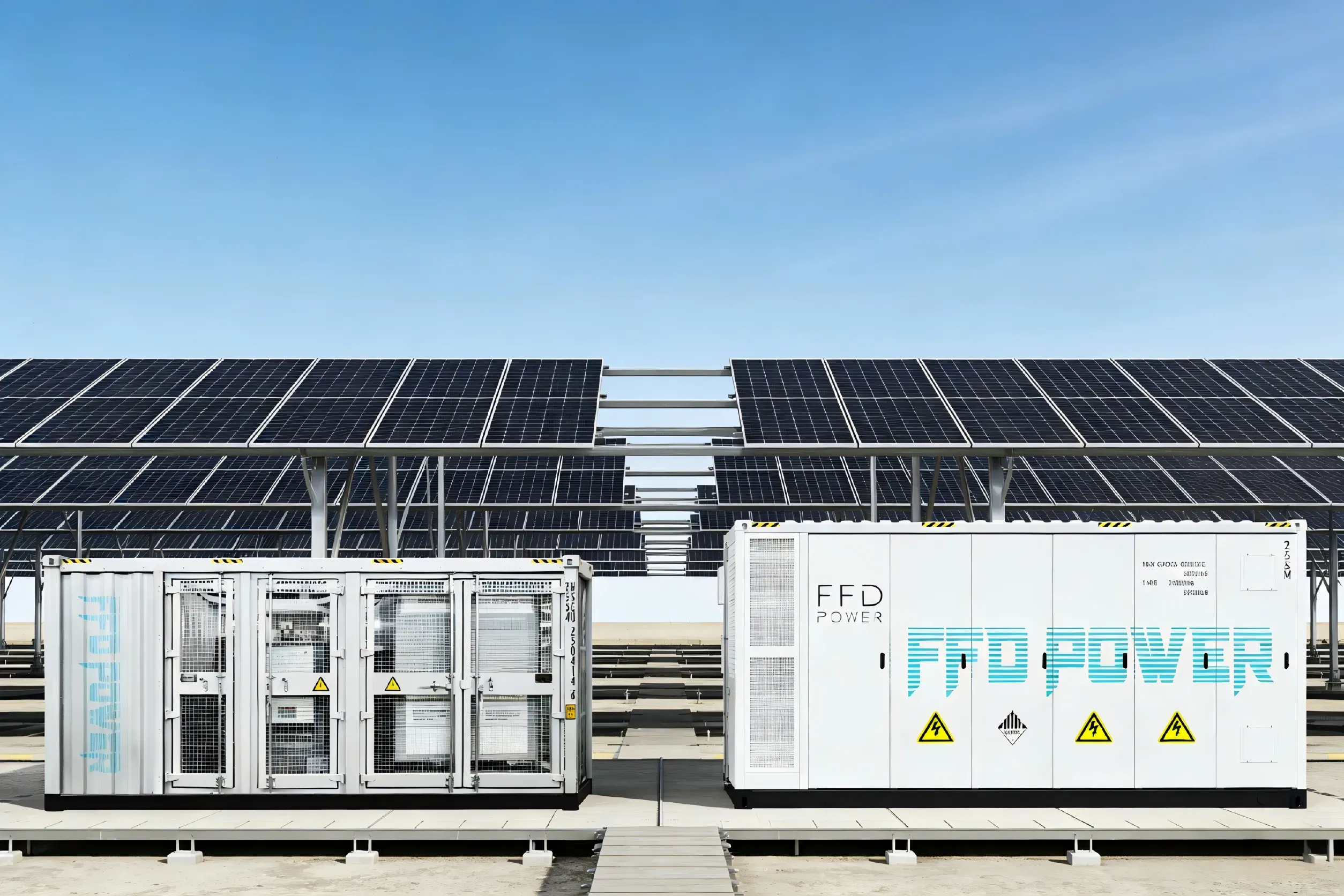FFD POWER containerisierte BESS-Einheit in einer Fabrikhalle, vorbereitet für ein 2,5MW/5MWh-Netzspeicherprojekt in Finnland zur Spitzenlastkappung und Frequenzregelung