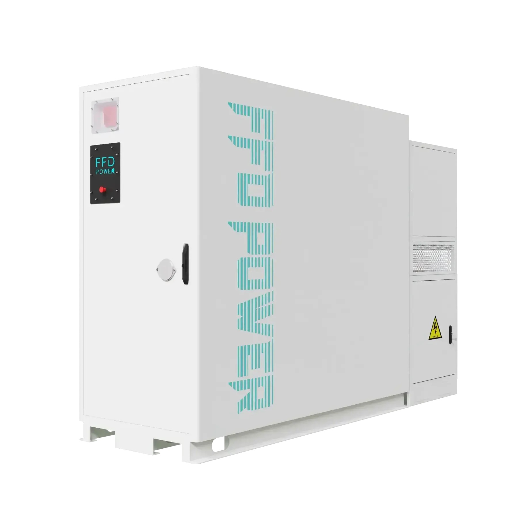 Galaxy 836L Batterieschrank in perspektivischer Ansicht mit Bedienpanel, Not-Aus-Schalter und Lüftungsgitter