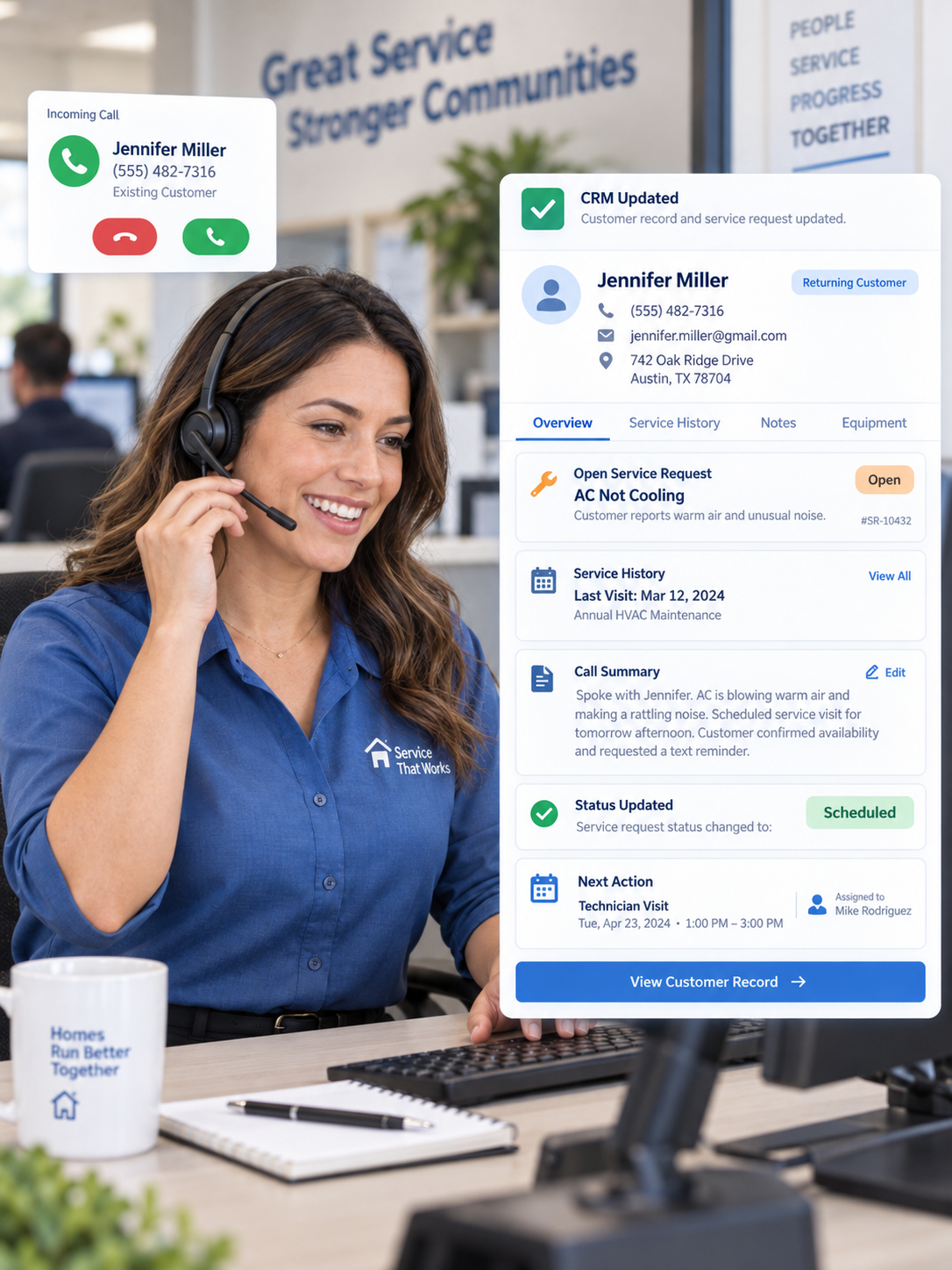 PropelOne CRM record updated after a staff-answered call