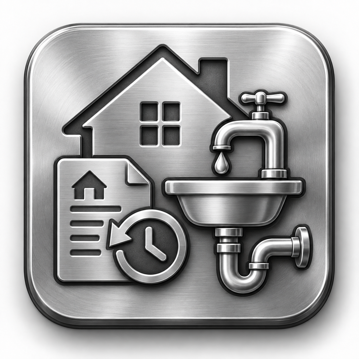 Property record showing water heater details, a list of fixtures, and a timeline of recent service calls