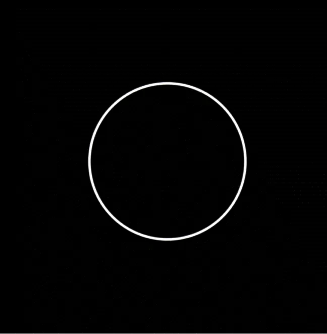Animated white circular outline on a black background, creating a continuous glowing ring effect.