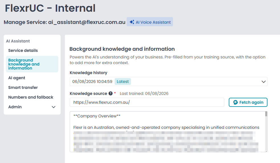 Background knowledge and information — knowledge source and training history