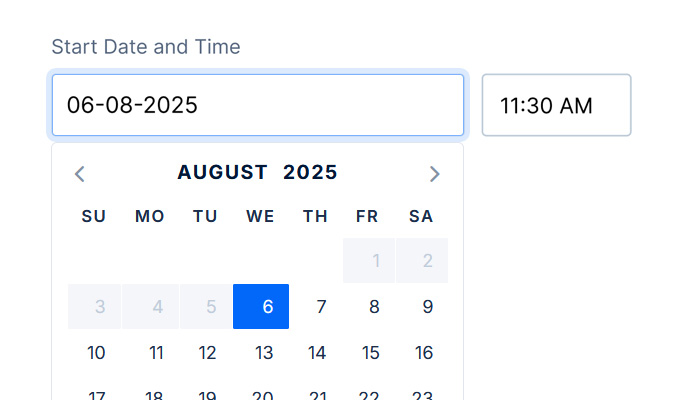 Campaign start date and time picker