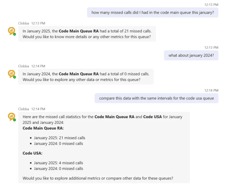 Clobba chat answering a question inside Microsoft Teams