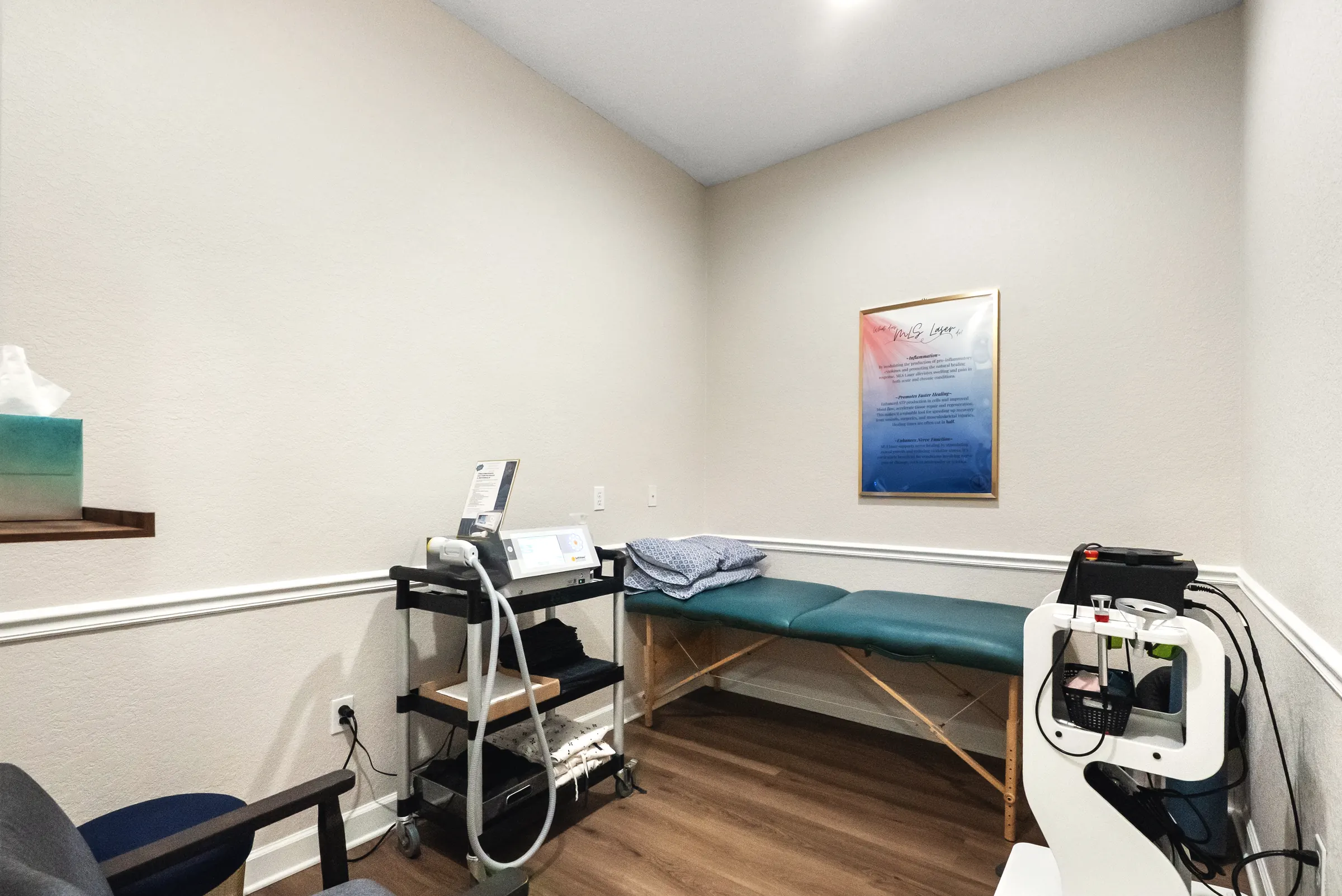 Treatment room with regenerative therapy equipment at the Stuart office