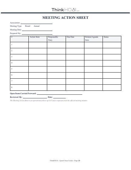 Meeting Action Sheet — actual toolkit page