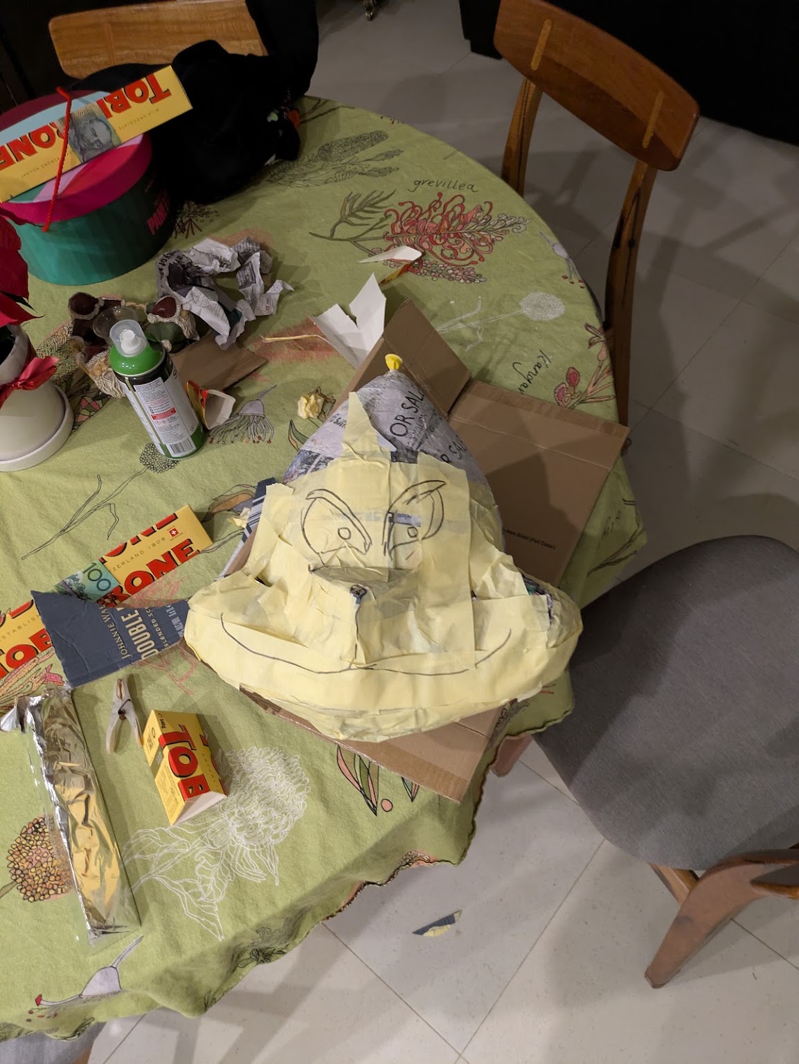 The Grinch piñata under construction