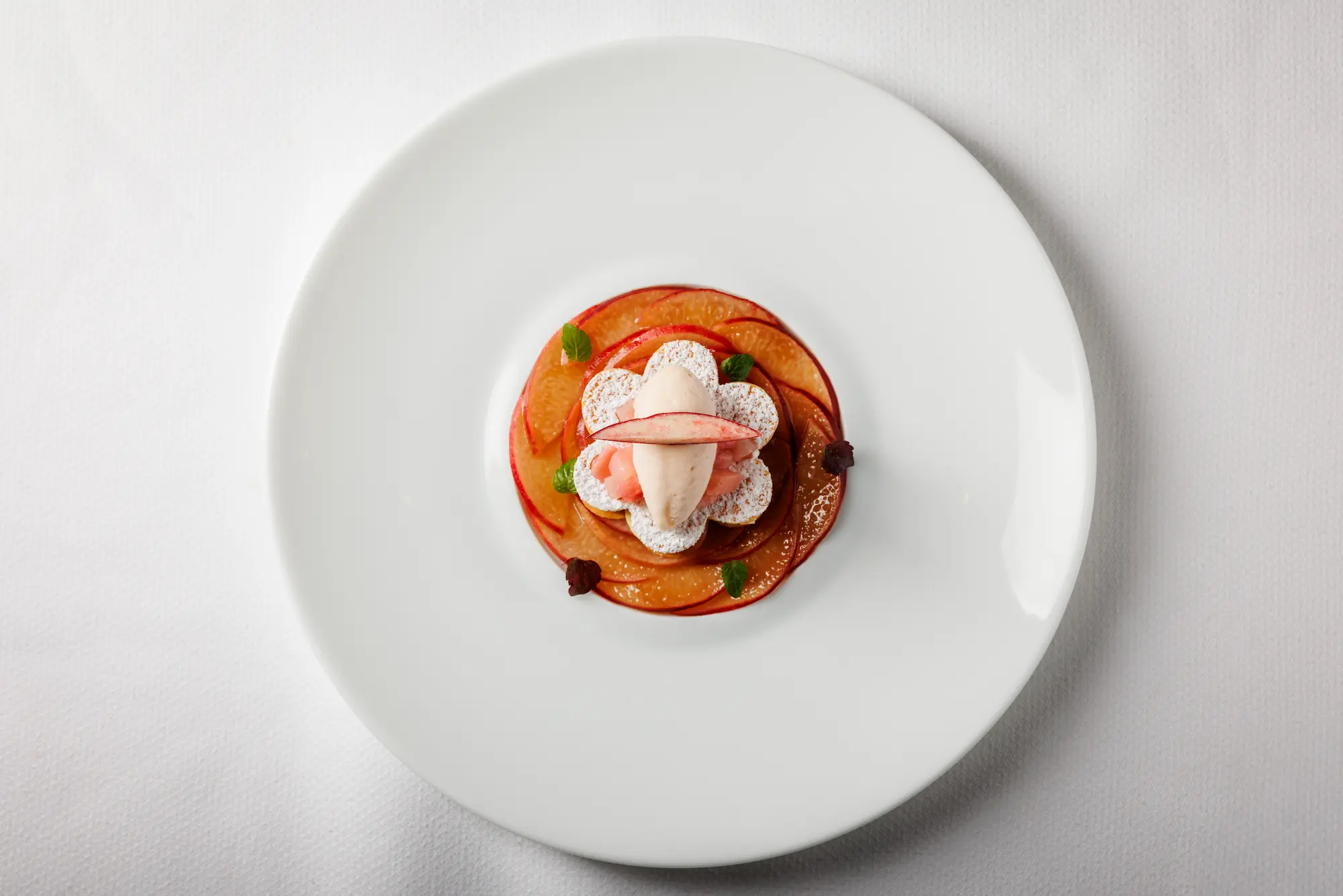 Beautifully plated seasonal tasting course served at Amphora fine dining restaurant in Manhattan.
