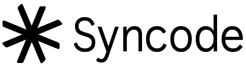 Syncode logo with a black asterisk symbol followed by the word Syncode in black text.