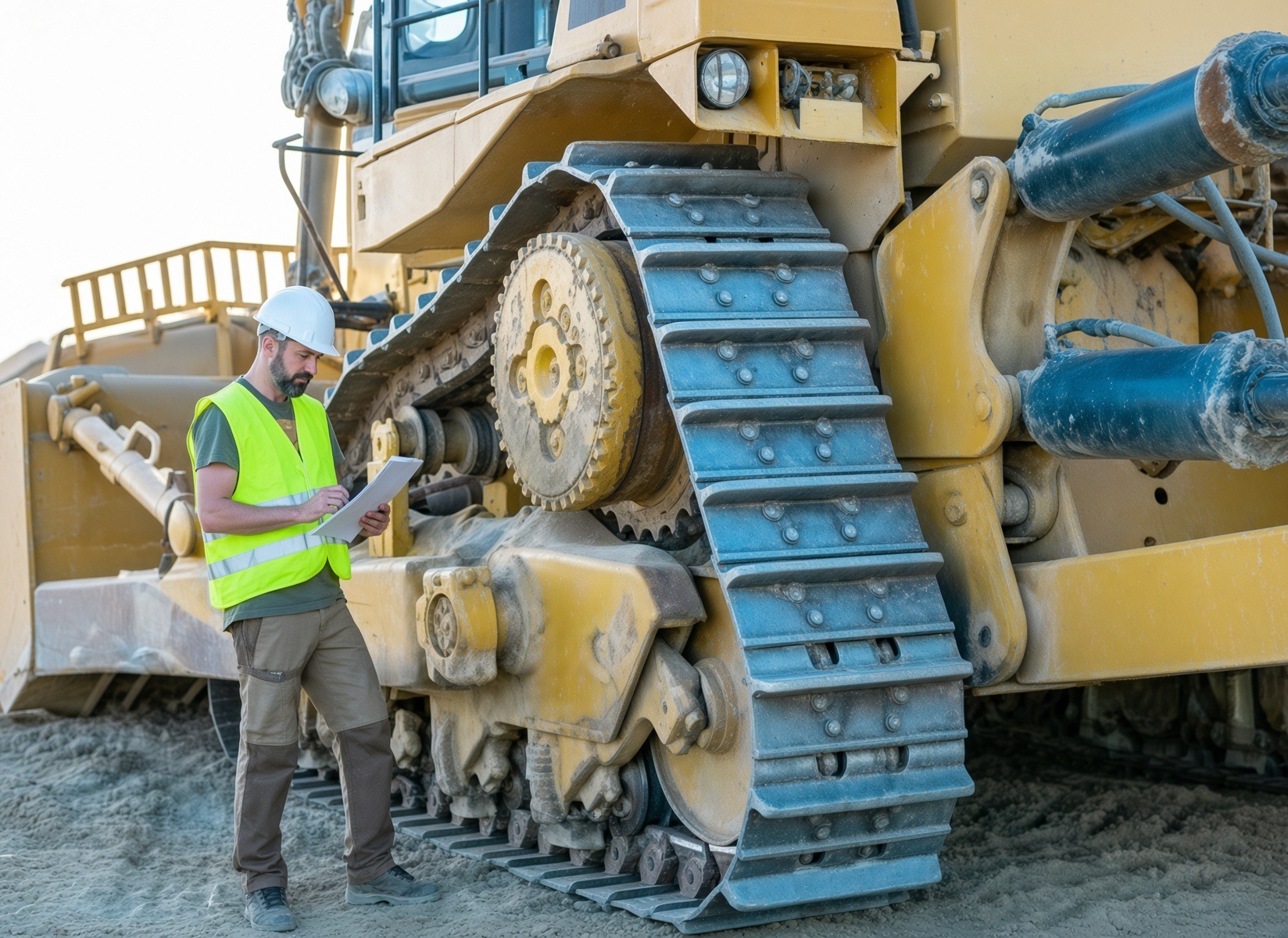 Heavy equipment operator inspecting machinery.