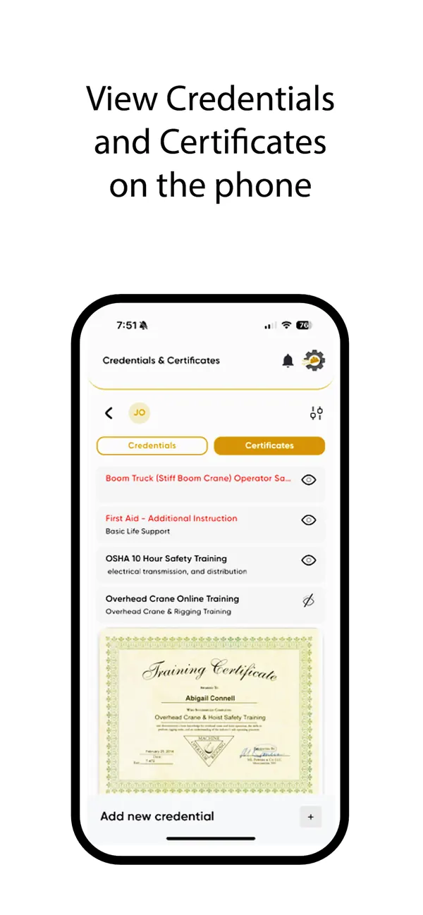 CertLok screenshot: view your credentials and certificates on your phone
