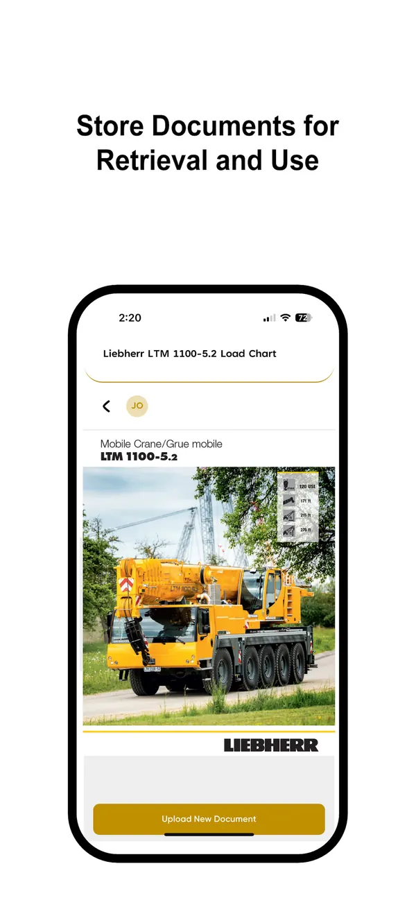 CertLok screenshot: store job documents, like a crane load chart, for use on site