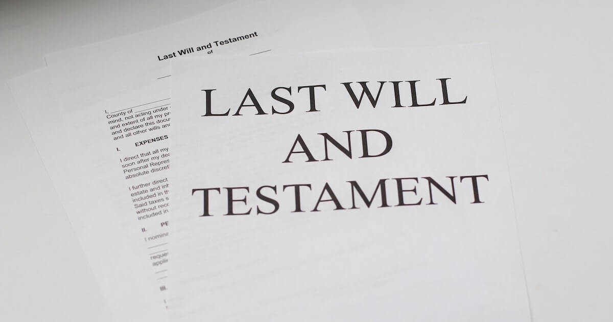 Papers on a desk that read "Last Will and Testament"