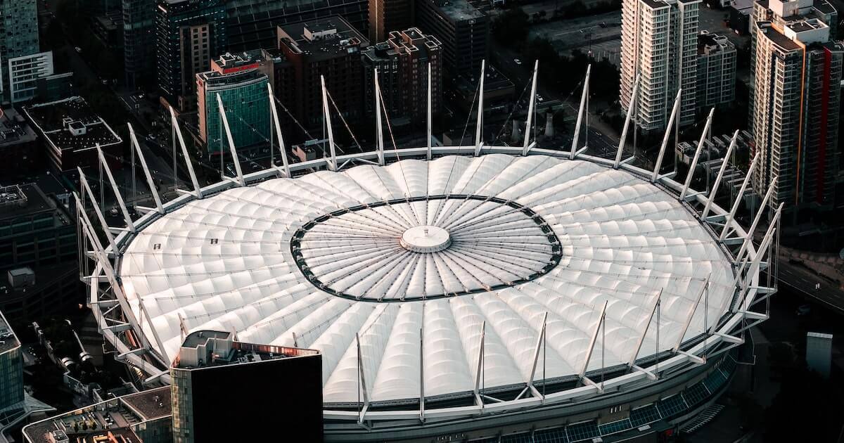 Aerial view of BC Place Stadium in Vancouver, BC