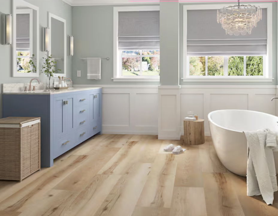 Bathroom with luxury vinyl plank flooring by Stonefield