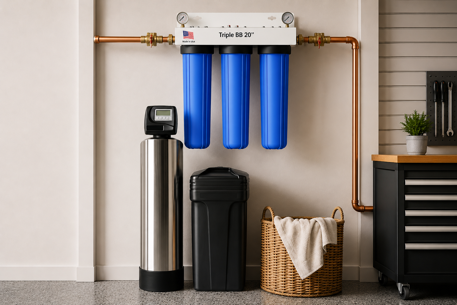 Whole-home water softener and filtration system