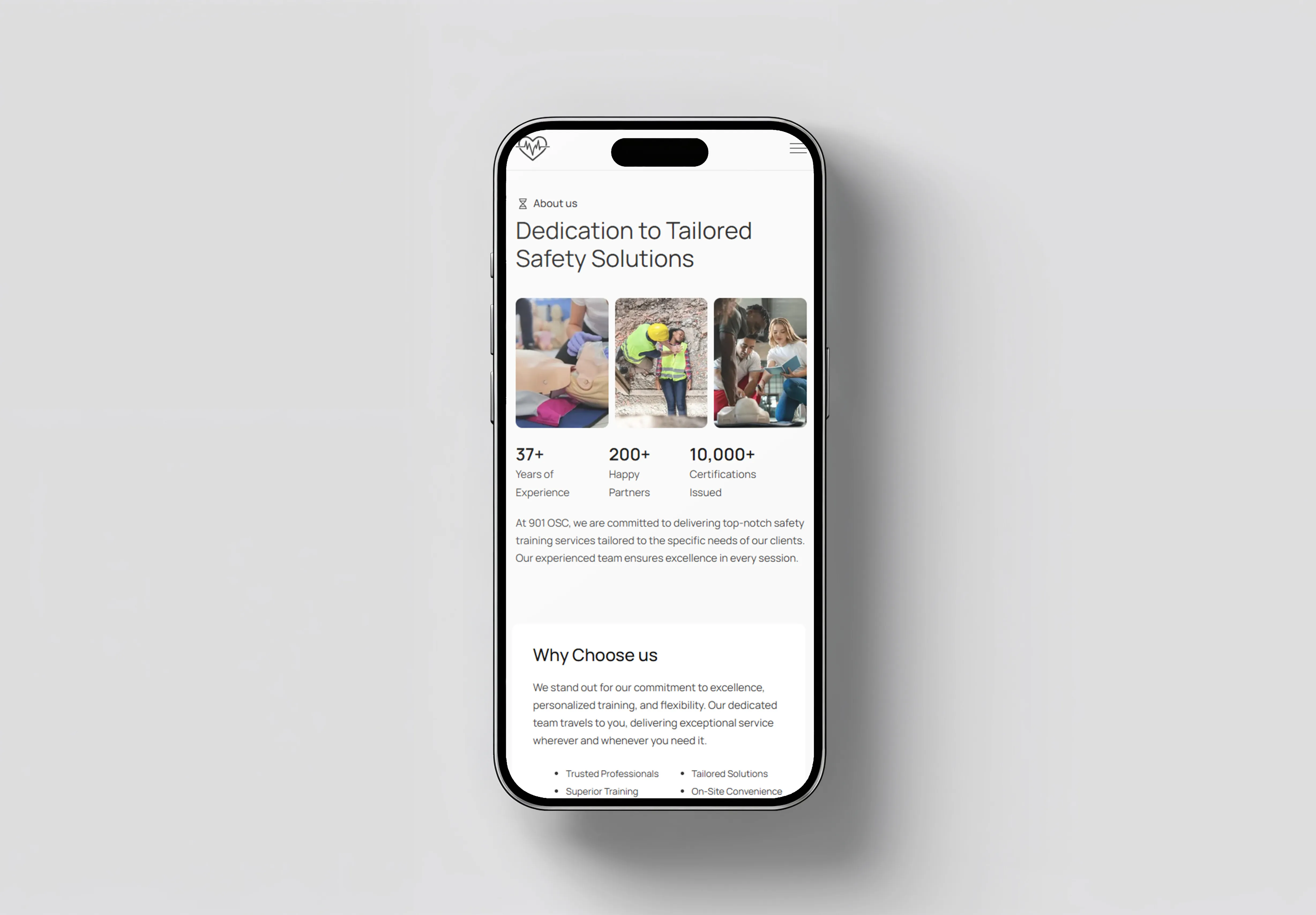 901OSC website after the clarity-first redesign