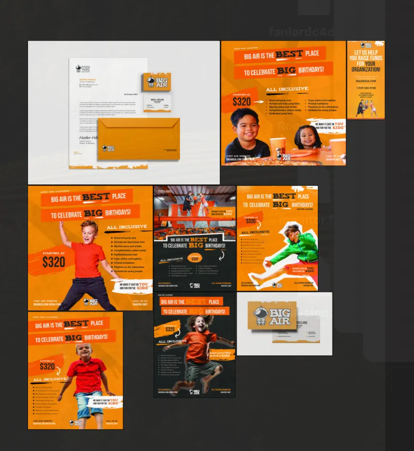 Concept layout pairing bold headline type with high-energy trampoline park photography