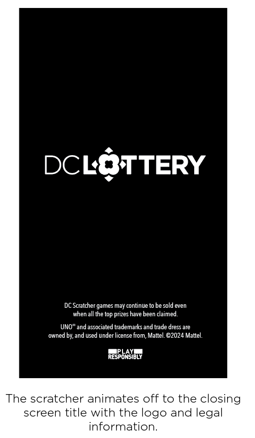 Closing keyframe from the DC Lottery Uno scratcher motion spot