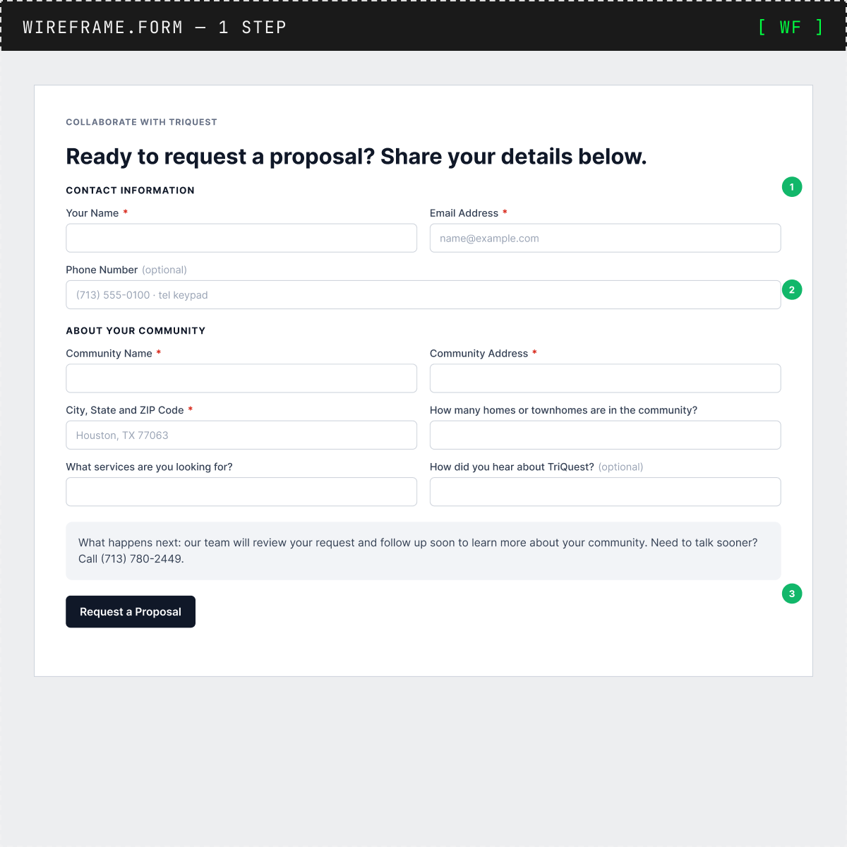 Proposal form wireframe cut from four steps to one