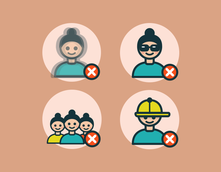 Photos that do not work: a group shot, sunglasses, a hat, or a blurry image