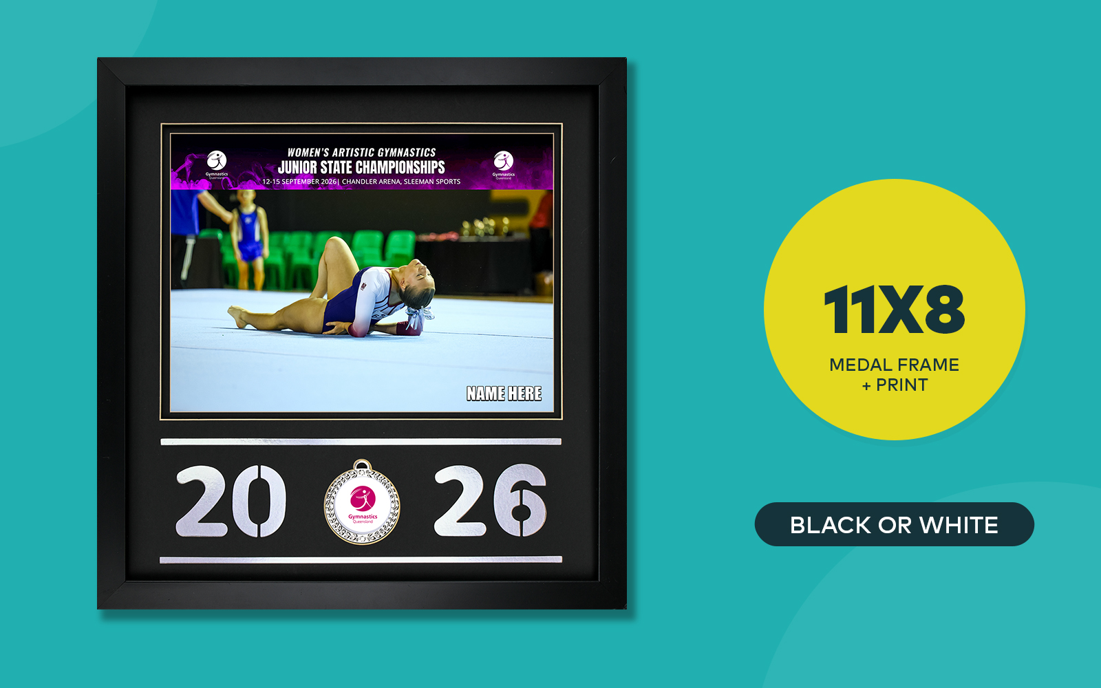 11x8 medal frame with photo and medal display, black or white