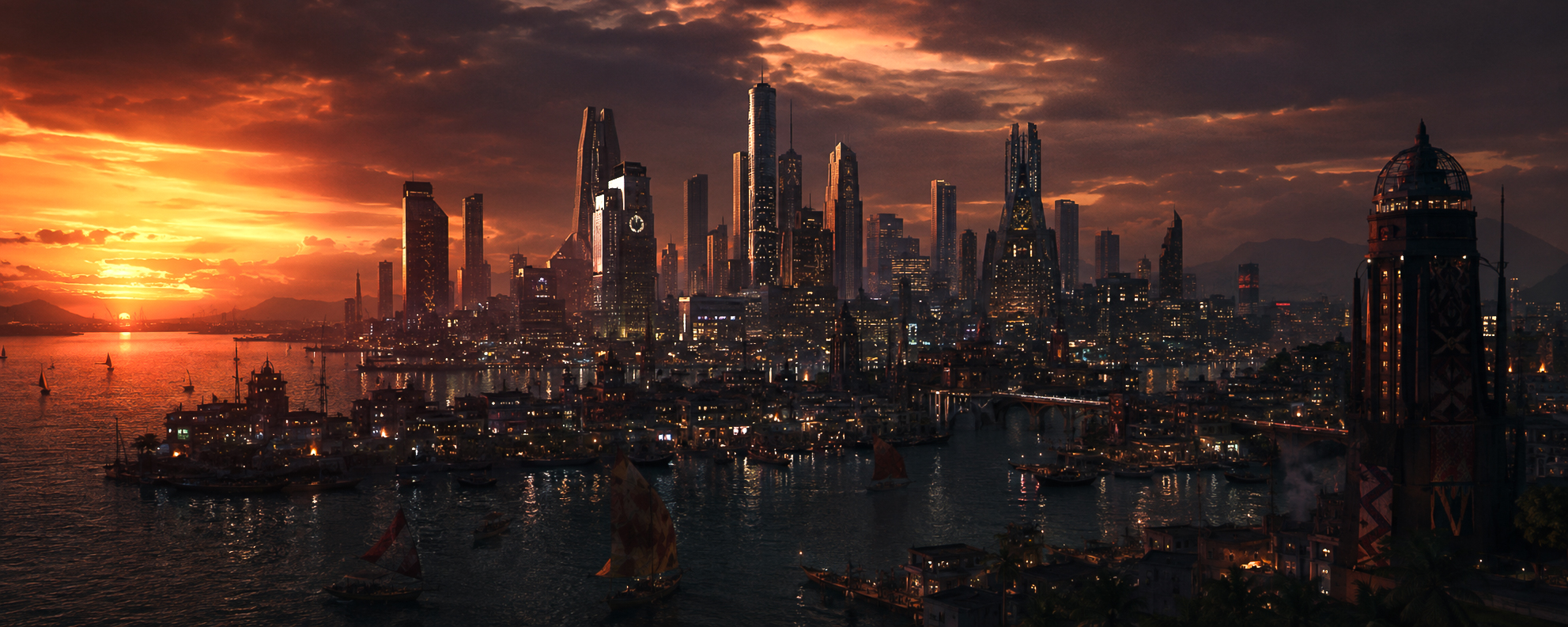 Coastal city at sunset — Figma: FD4D6223-AB7D-4654-80D2-E6BFB2B8D60C
