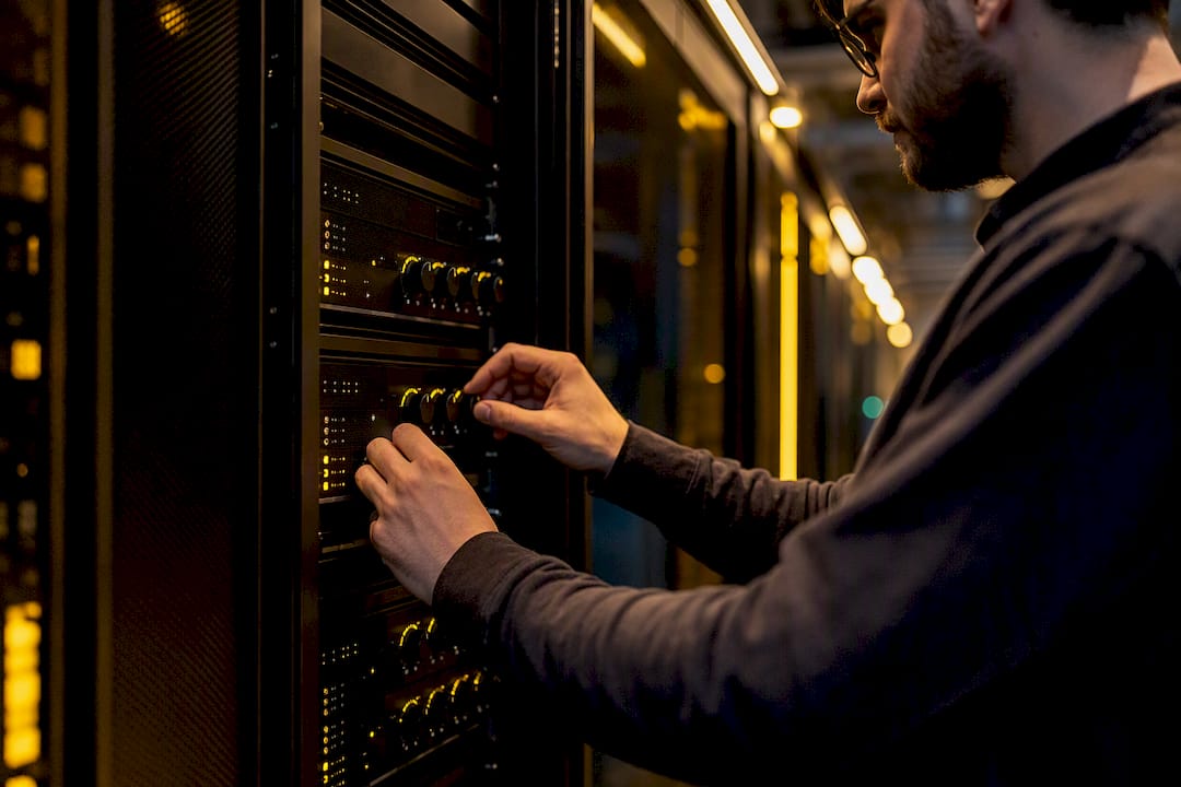 Hands adjusting server throughput control panel